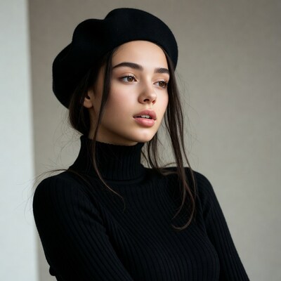 Woman in black beret and turtleneck