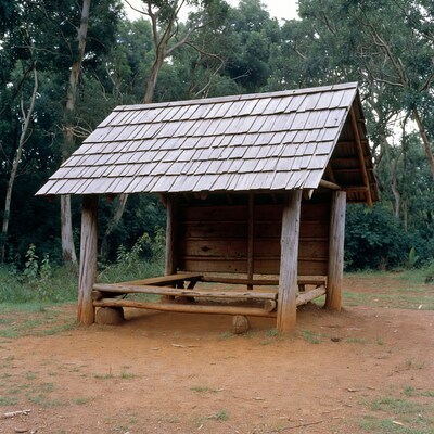 Wooden Hut in Tropical Forest