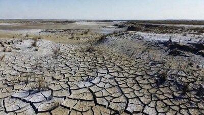 Cracked dry mud flat landscape