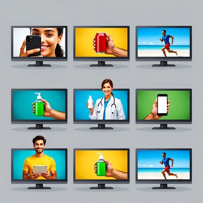 Multiple TV Screens with People and Products