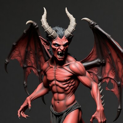 Roaring Red Demon with Wings