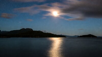 Moonlit Lake with Mountains and Trees