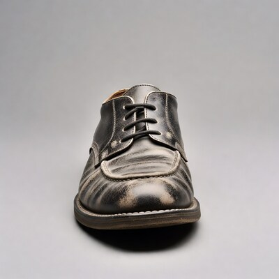 Distressed Black Leather Brogue Shoes
