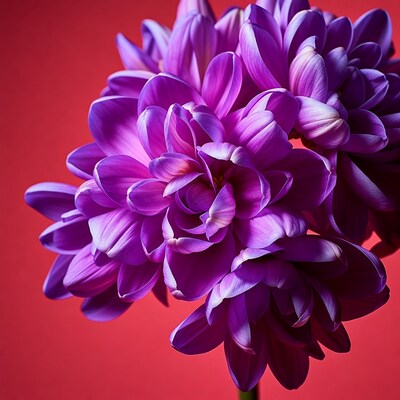Purple Dahlia Flower on Red Background