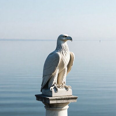 White Eagle Statue on Column by Lake