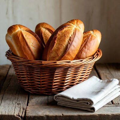 Baguettes in Wicker Basket