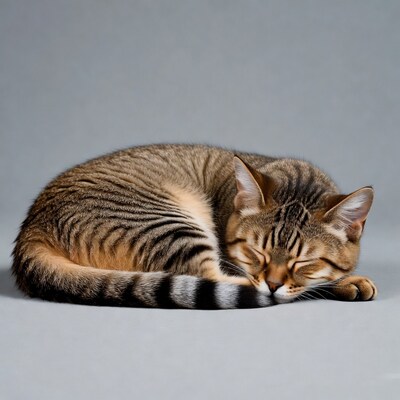 Sleeping tabby cat curled up