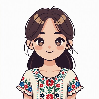 Anime girl in embroidered dress