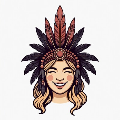 Smiling woman in Native headdress