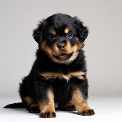 Cute Rottweiler Puppy Sitting