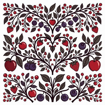 Strawberry Apple Blueberry Vine Illustration