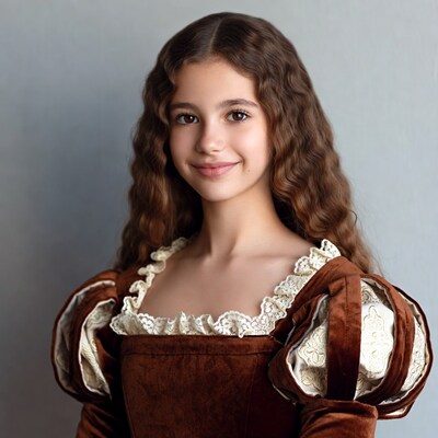 Girl in Renaissance brown velvet dress