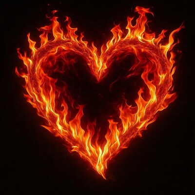 Flaming Heart on Black Background