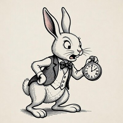 White Rabbit holding pocket watch
