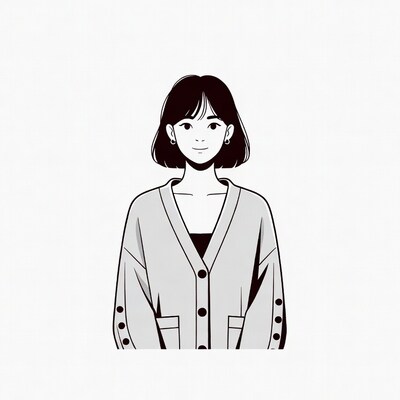 Asian woman in cardigan illustration