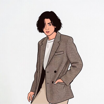 Asian man in tweed blazer