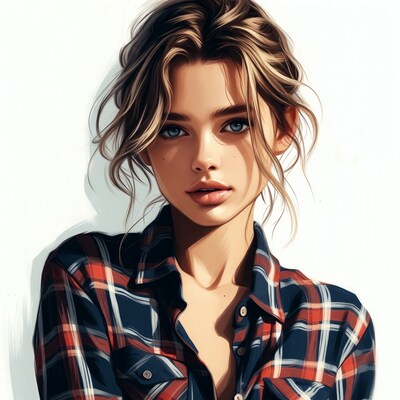 Beautiful woman in plaid shirt portrait
