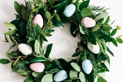 Easter Wreath with Pink Blue Eggs