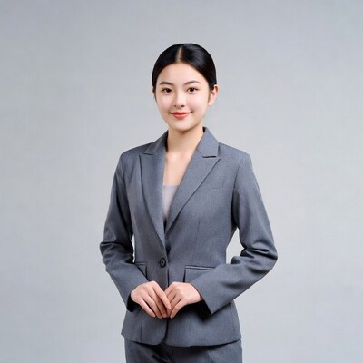 Asian woman in gray business suit