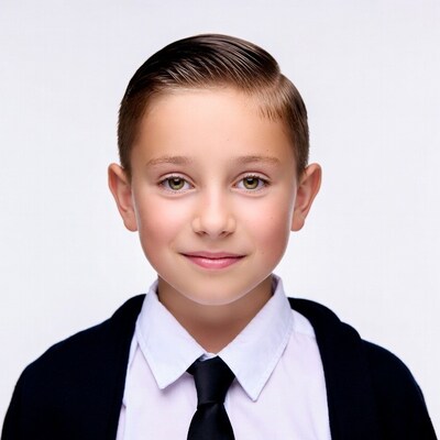 Boy in school uniform smiling
