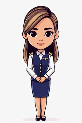 Chibi Asian flight attendant standing