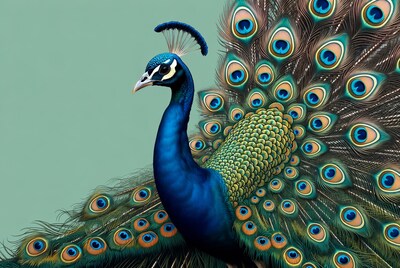 Peacock displaying vibrant tail feathers