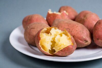 Baked sweet potatoes on white plate