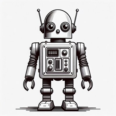 Cute line art robot illustration