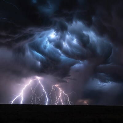 Dramatic Lightning Storm Over Field