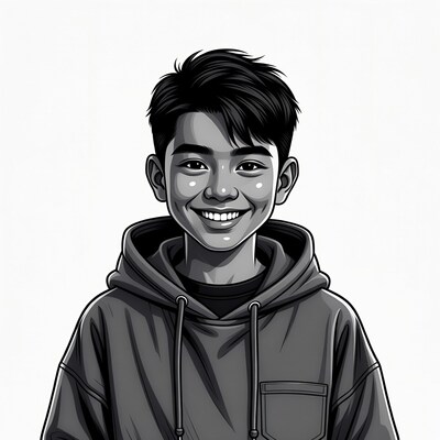 Smiling Asian boy in hoodie illustration