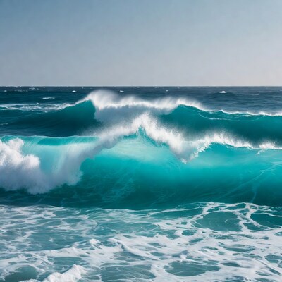 Massive turquoise ocean waves crashing