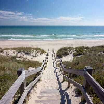 Beach Wooden Walkway to Ocean