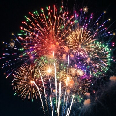 Colorful Fireworks Exploding at Night
