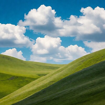 Green Rolling Hills Blue Sky