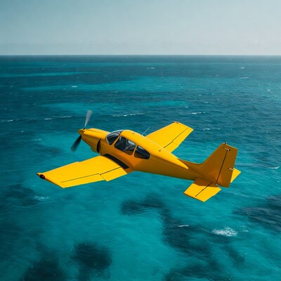 Yellow Seaplane Flying Over Turquoise Ocean