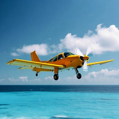 Yellow Seaplane Flying over Turquoise Ocean