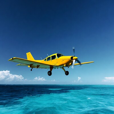 Yellow Seaplane Flying Over Turquoise Ocean