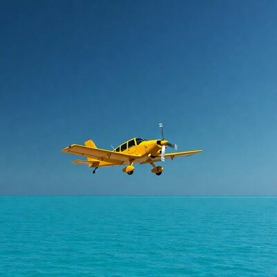 Yellow Seaplane Flying Over Ocean