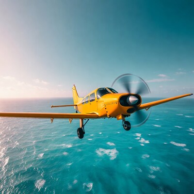Yellow Seaplane Flying Over Ocean