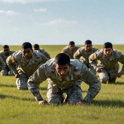 Soldiers in push-up position on grass