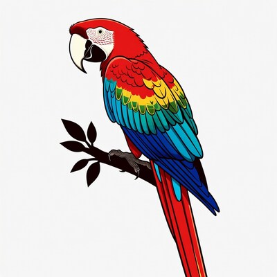Red Macaw Parrot on Branch