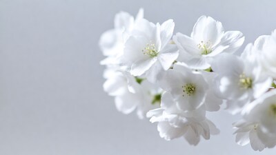 White Cherry Blossoms on Gray Background