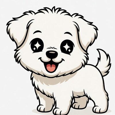 Cute white fluffy puppy illustration
