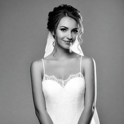 Bride in lace wedding dress