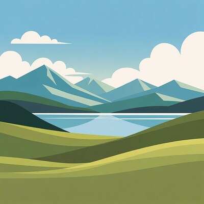 Mountain Lake Landscape Illustration