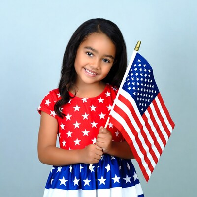 Girl holding American flag