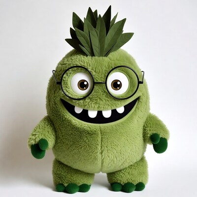 Green plush monster with glasses