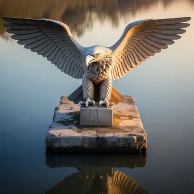 Stone Eagle Statue on Water Dock