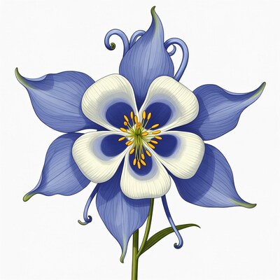 Blue Columbine Flower Illustration