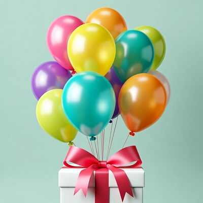 Colorful Balloons on Gift Box